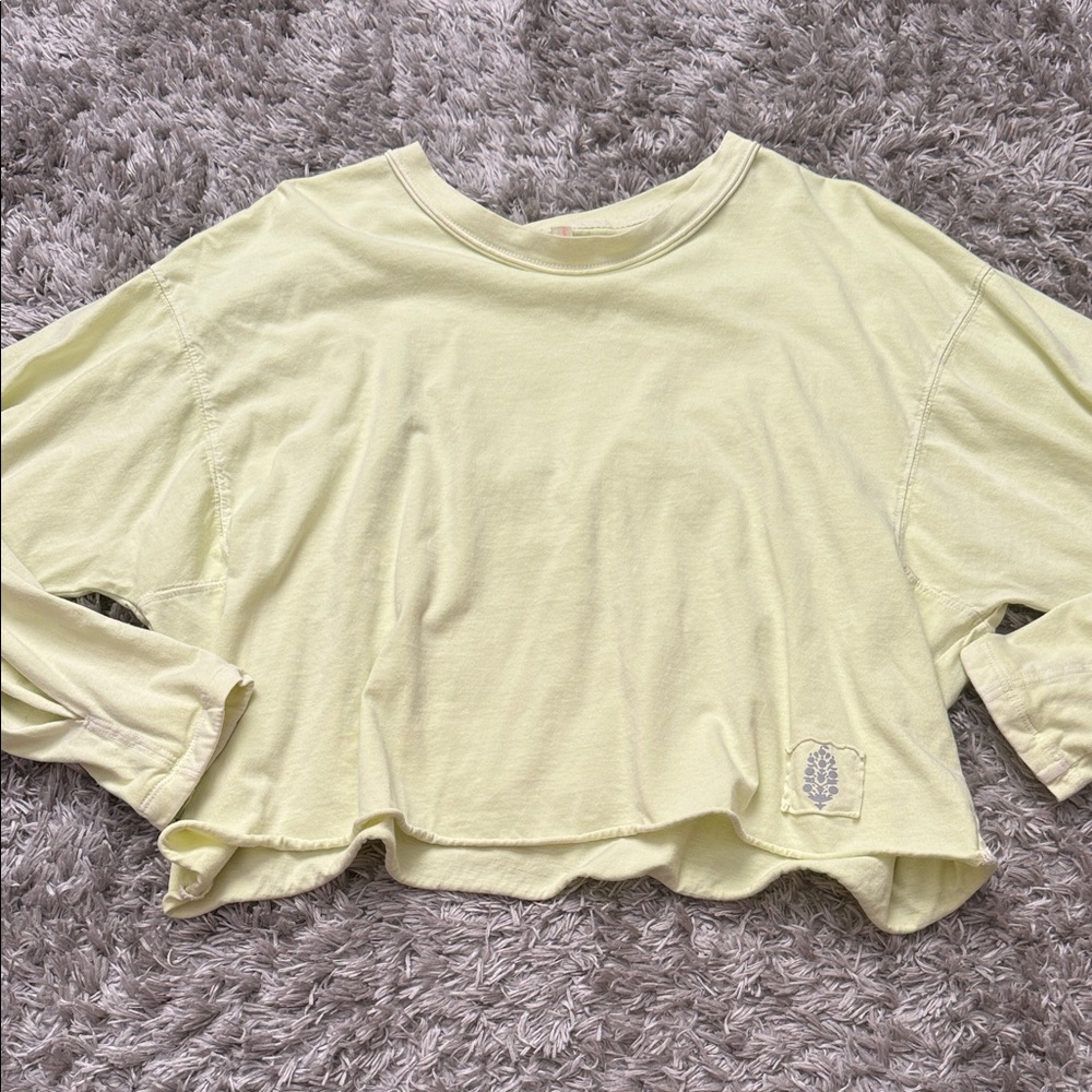 FP Movement by Free People Pale Yellow Cropped Long-Sleeve Tee